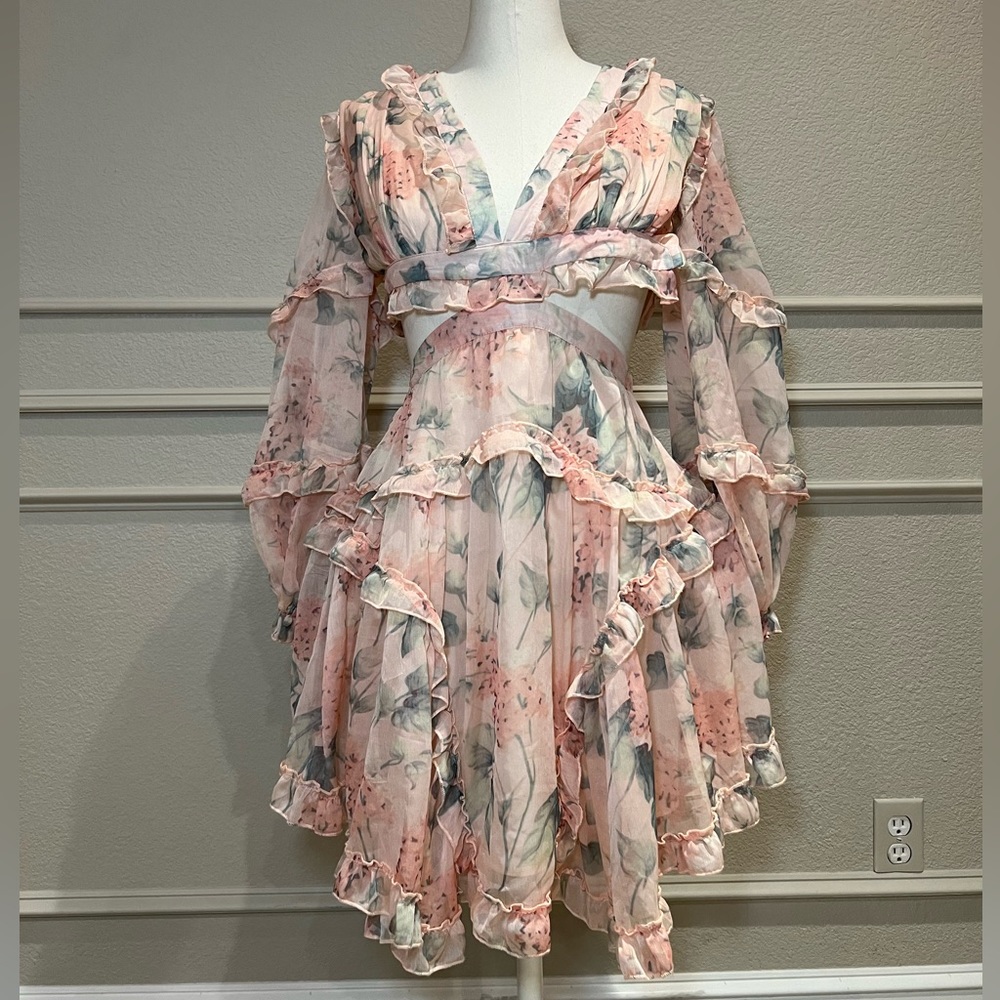 Catwalk Connection Medium floral pink mini dress dreamy with tie back